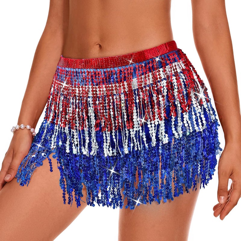 Durio Belly Dance Skirt Tassel Fringe Rave Skirt Party Sequin Tassel Skirt Belly Hip Scarf Festival Outfits for Women - Image 1